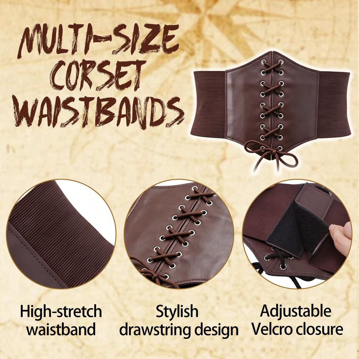 Renaissance Belt Pouch Corset Waistband Magic Potion Bottle Skirt Hike Steampunk Costume Accessory(Brown-A, X-Large)
