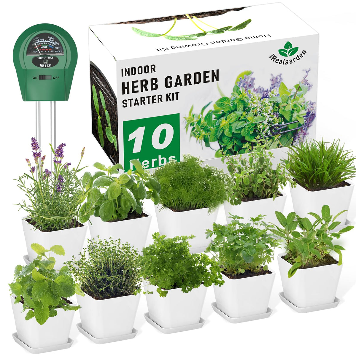Indoor Herb Garden Kit – 10 Non-GMO Herb Seeds with Soil, Pots & Moisture Meter – Easy Windowsill Gardening Starter Set – Unique Gift for Gardeners, Home Chefs & Families