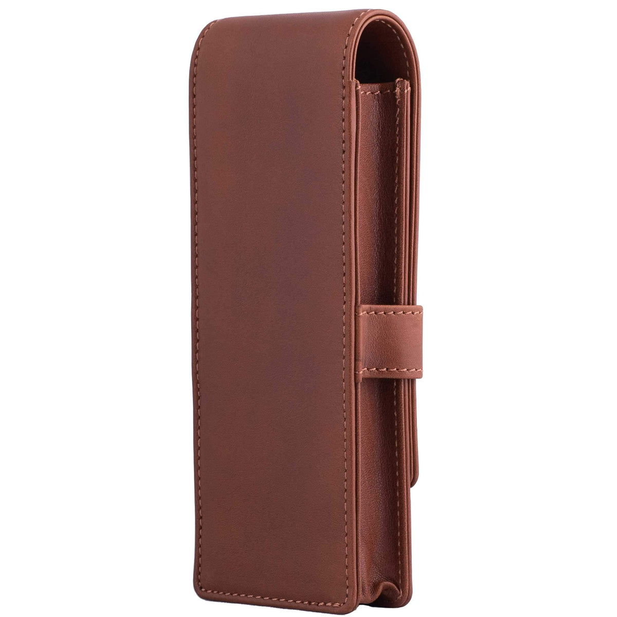 DiLoro Leather Triple Pen Case Pencil Pouch Holder for Three Fountain Ballpoint Rollerball Pens and Pencils (Bugatti Tan)