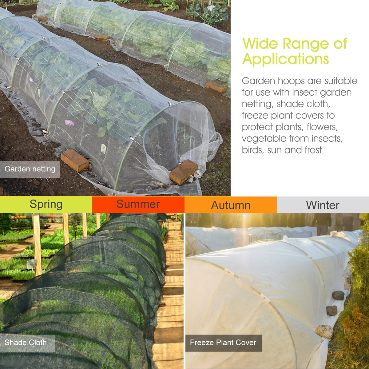 36 PCS Garden Hoops for Raised Beds, RIFNY Greenhouse Hoops Kit Long Grow Tunnel for Row Cover, Rust-Free Fiberglass Garden Support Poles for Insect Mesh Netting Freeze Plant Cover Frame