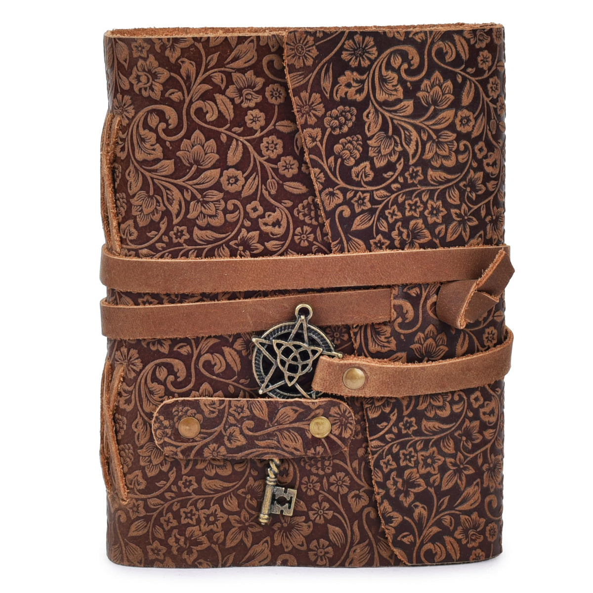 LEATHER VILLAGE Handmade Leather Bound Floral Embossed Journal for Women | 260 Pages Blank of Vintage Paper Writing, Sketchbook, Notebook - Rustic Brown - 7X5 Inches