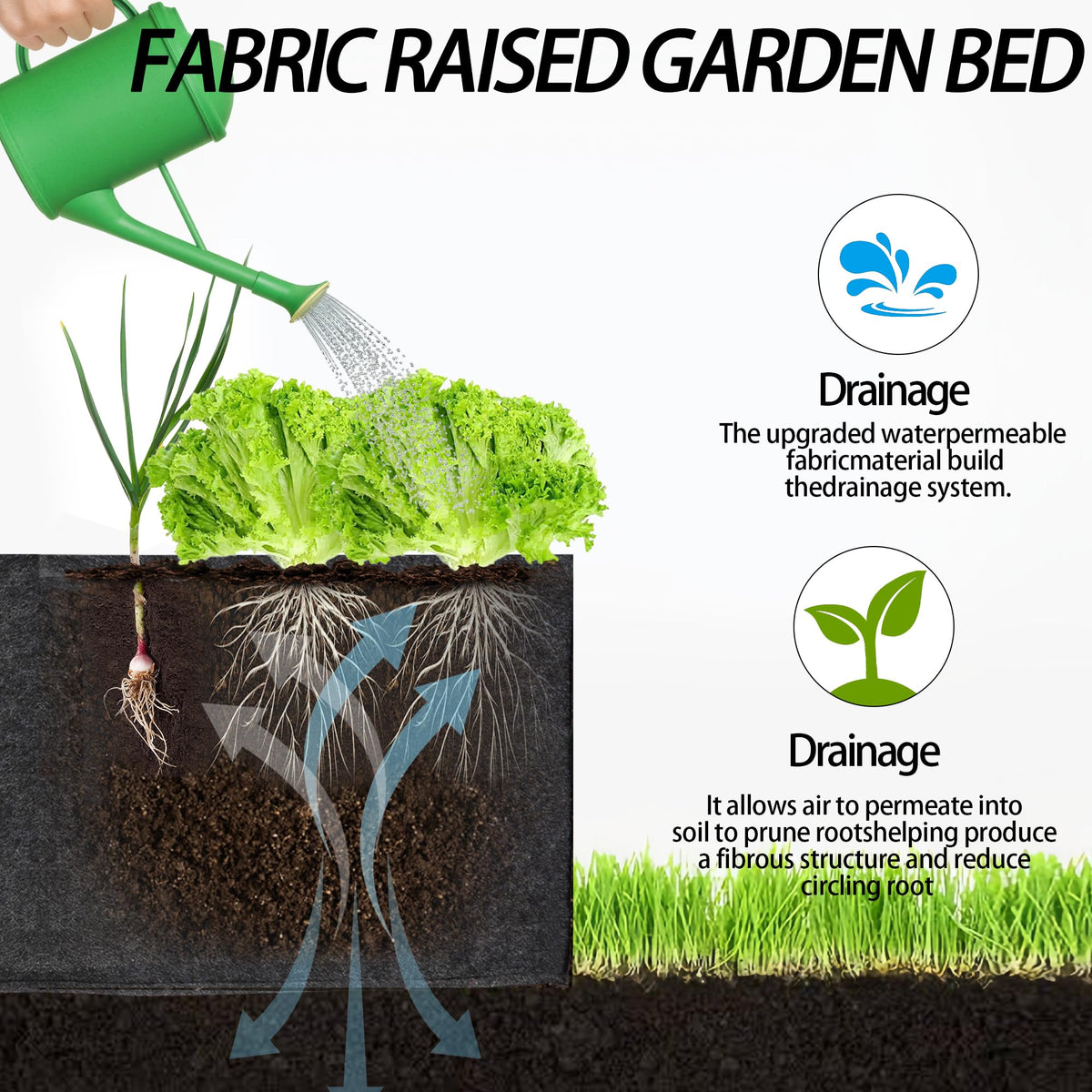 FVOTNW 3-Pack 1 Grids Fabric 7 Gallon Grow Bags, 1x1x1ft Thickened 400G Nonwoven Fabric Raised Garden Beds with Handles - Indoor Outdoor Planters for Vegetables, Herbs, Flowers
