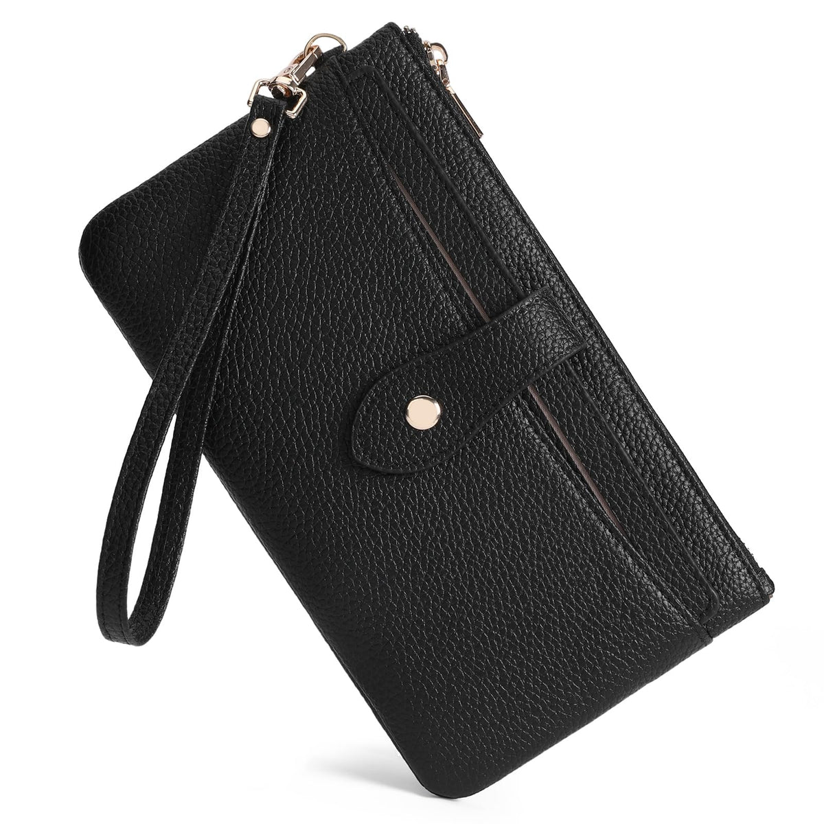 GAEKEAO Wristlet Wallets for Women Clutch Purses RFID Blocking Vegan Leather Card Phone Holder with 10 Card Slots 2 ID Window