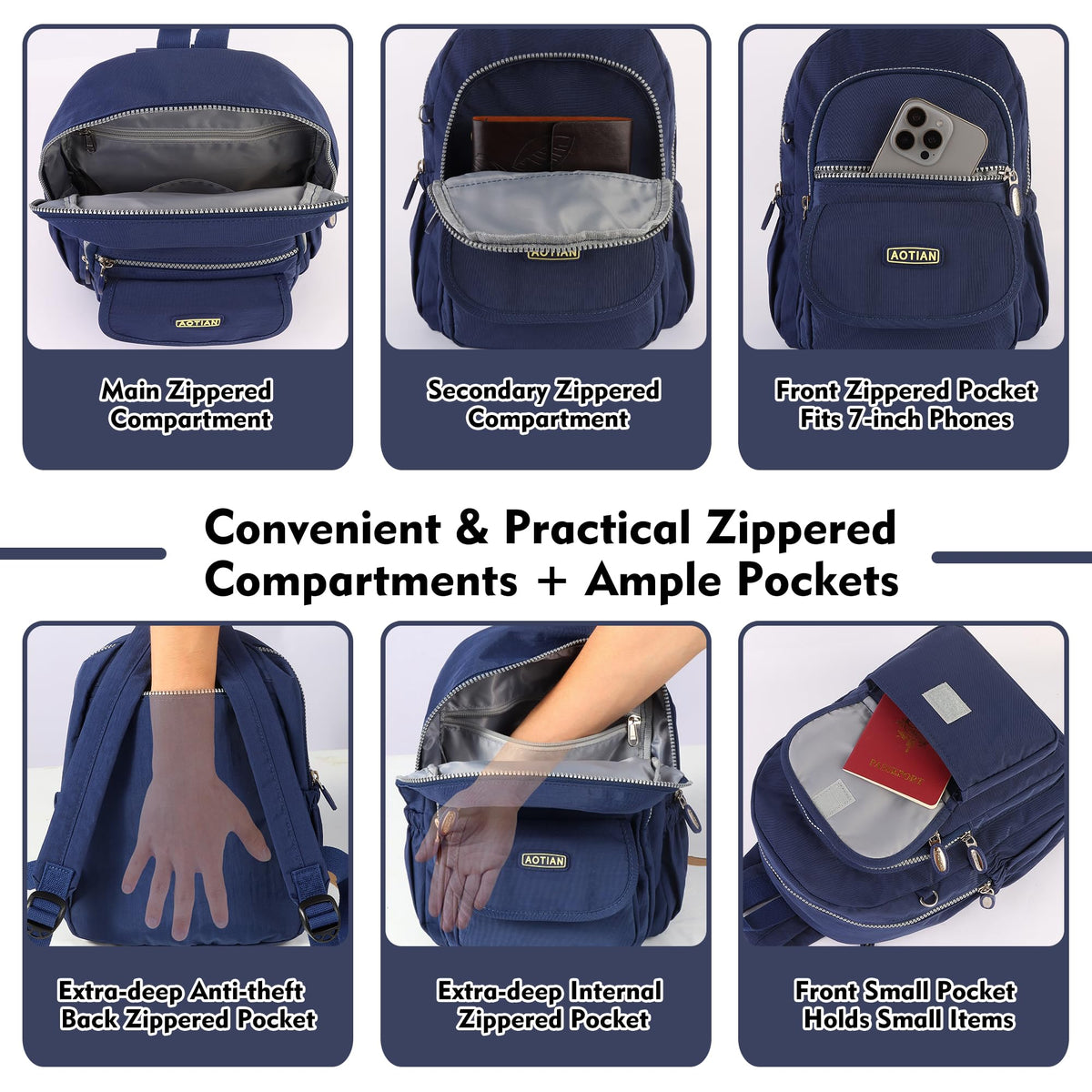 AOTIAN Mini Nylon Women Backpacks Casual Lightweight Small Daypack for Girls