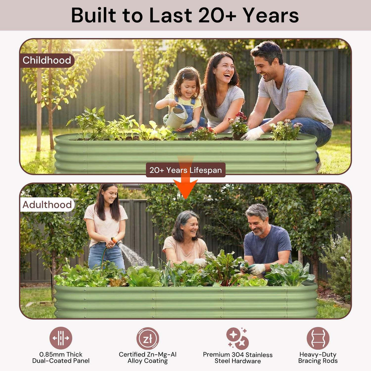 Annoell 8x2x1.5 ft Galvanized Raised Garden Bed, 18" Tall Planter for Outdoor Plants, Metal Raised Flower Bed for Herb Fruit Vegetable, Modular Garden Planter for Outside Backyard & Patio - Sand Beige