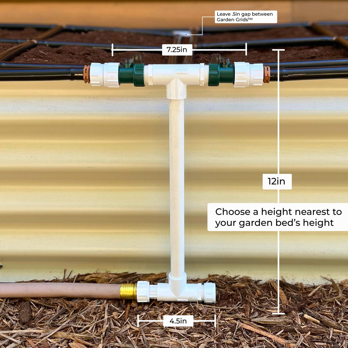 Garden Grid Manifold - 12" Tall, Double Style | Link All of Your Garden Grids So They Water Together | Ideal for Side-By-Side Garden Grid Connections
