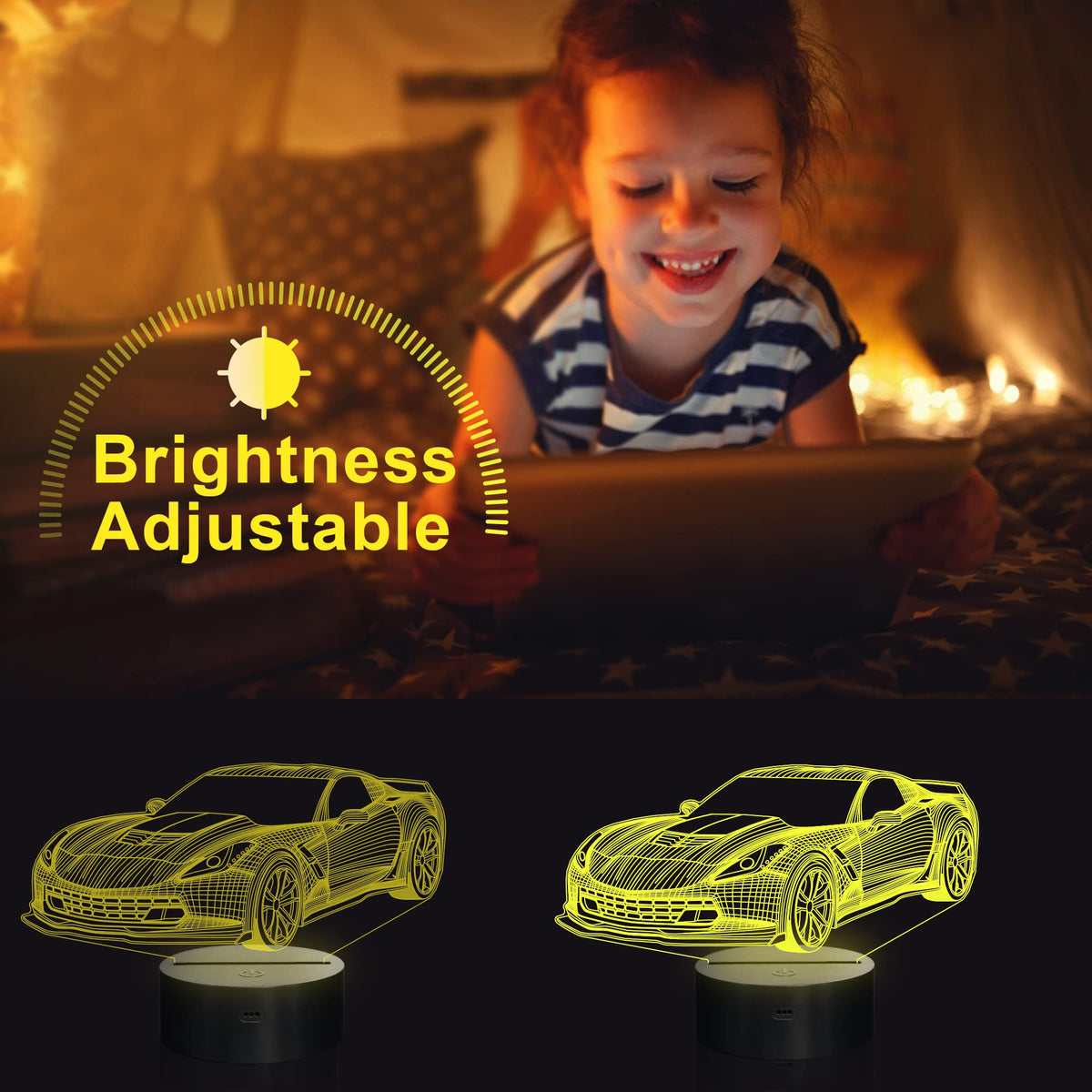 YuanDian Racing Car 3D LED Illusion Lamp, 16 Colors USB & Battery Powered Touch Control with Remote, Creative Car Gift for Boys & Lovers