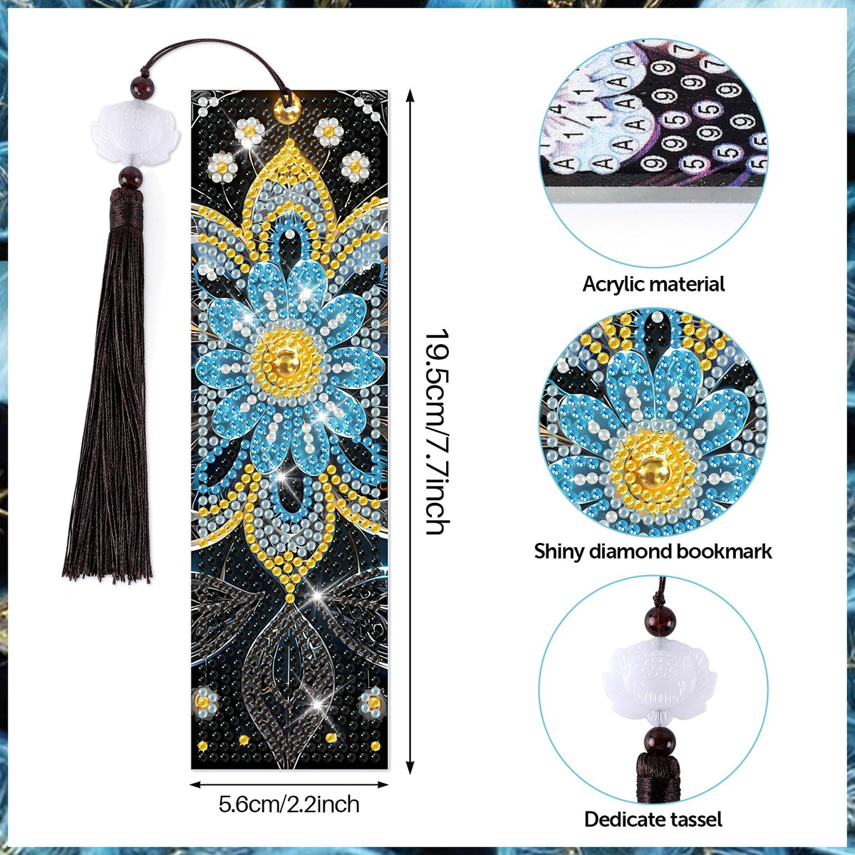 8 Pieces Mandala Diamond Art Bookmarks 5d Floral Beaded Bookmark Acrylic Tassel Bookmark for DIY Making Beginners Kids Adults Arts Craft Supplies (Flower)