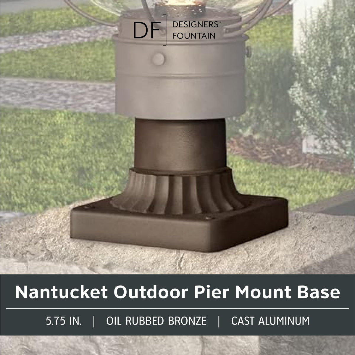 DESIGNERS FOUNTAIN Outdoor Post Light Base, 5.75 Inch Pier Mount, Cast Aluminum, Oil Rubbed Bronze, Model 1916-ORB