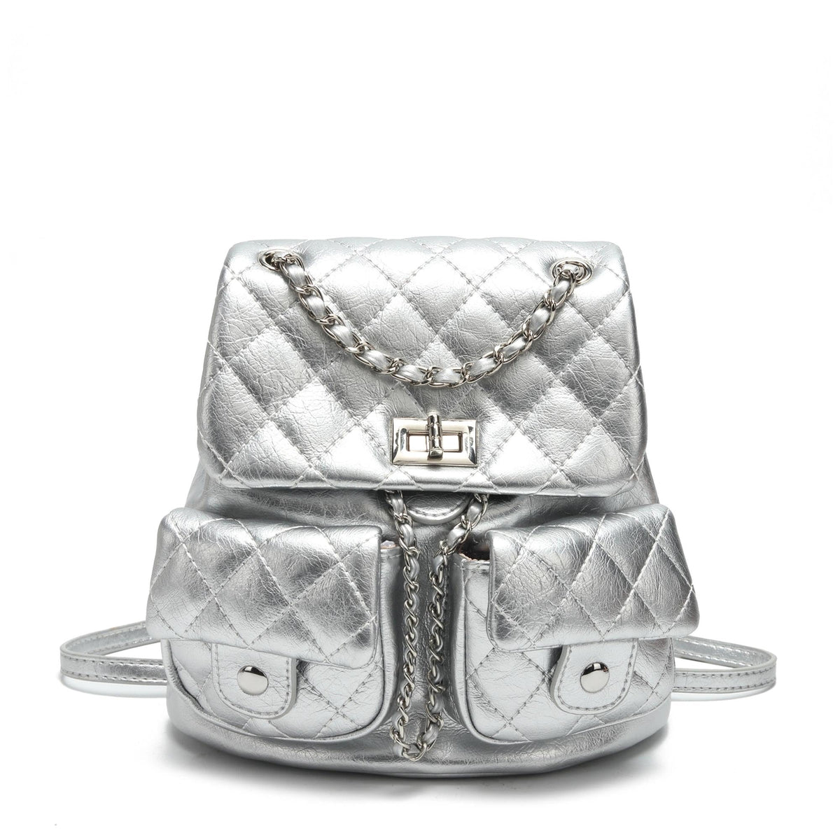 COC.EFRENAR Quilted Mini Backpack for Women, Chain Strap Small Purse with Flap Closure, Fashion Shoulder Bag Cute Travel Daypack(Silver)