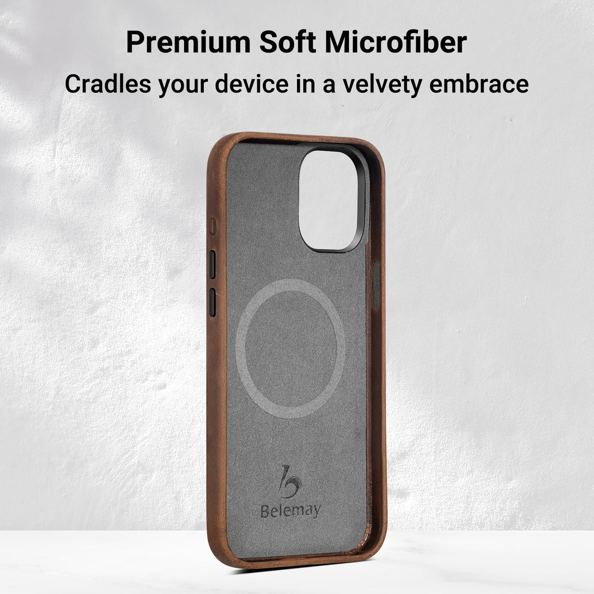 Belemay Compatible with iPhone 14 Pro Leather Case Magsafe - Top Grain Vintage Crazy Horse Leather - Metal Buttons & Camera Bezel Bump - Slim Fit & Soft - Premium Phone Cover (6.1-inch) Retro Brown