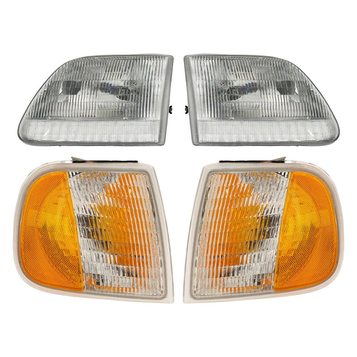 TRQ Headlight Assembly Set for 1997-2002 Ford Expedition, 1997-2003 F150, 1997-1999 F250, Model LKA55911, White