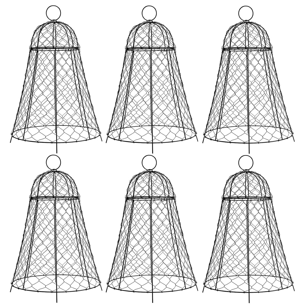 Garden Cloches for Plants 6 Pack - Chicken Wire Outdoor Plant Protectors from Animals - Heavy-Duty Metal Cage with Detachable Lid - Rustproof Covers - 12"D × 17"H - Blocks Rabbits, Squirrels & Birds