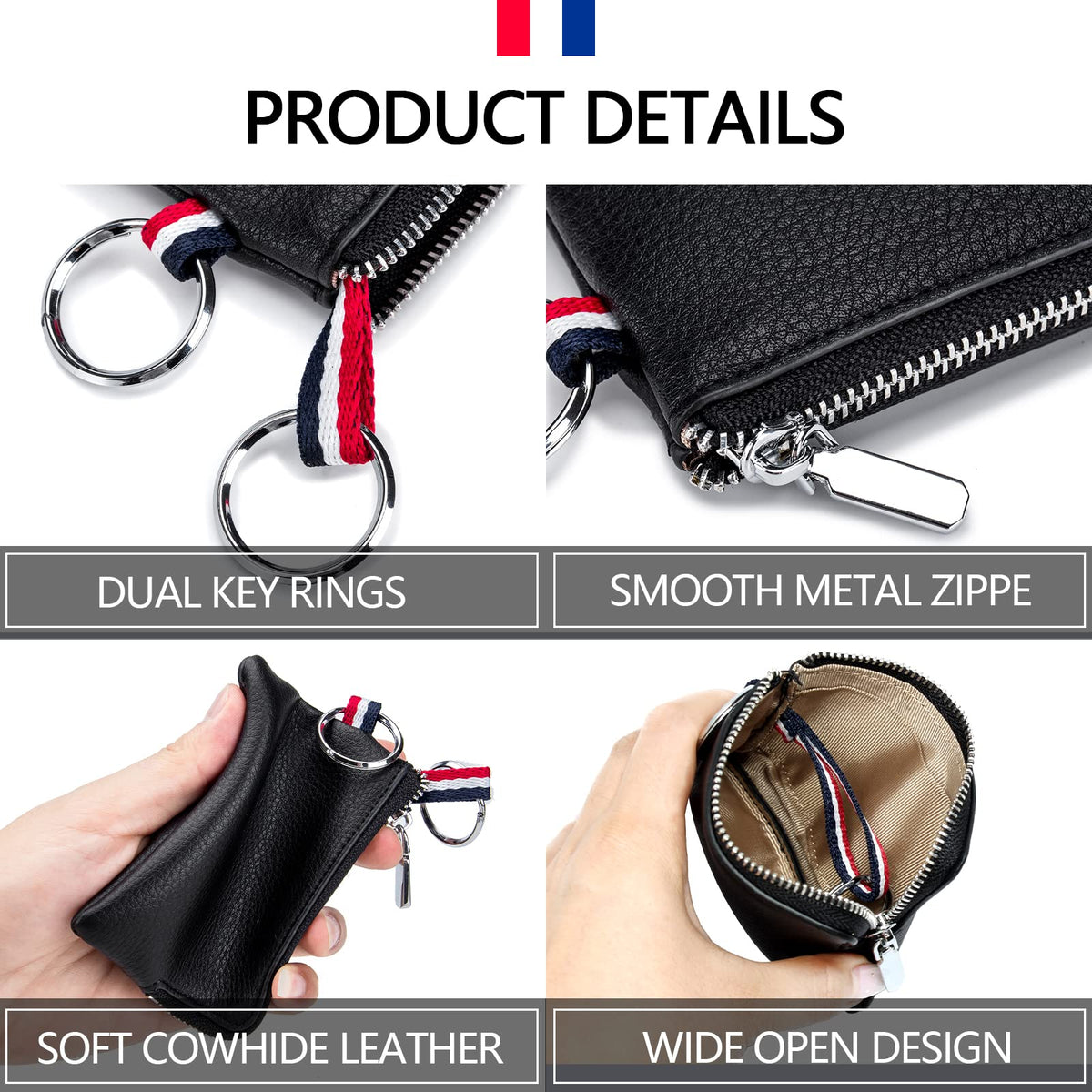 imeetu Leather Coin Purse Wallet, Mini Dual Keyrings Change Pouch Card Holder for Men Women (Coffee, standard)