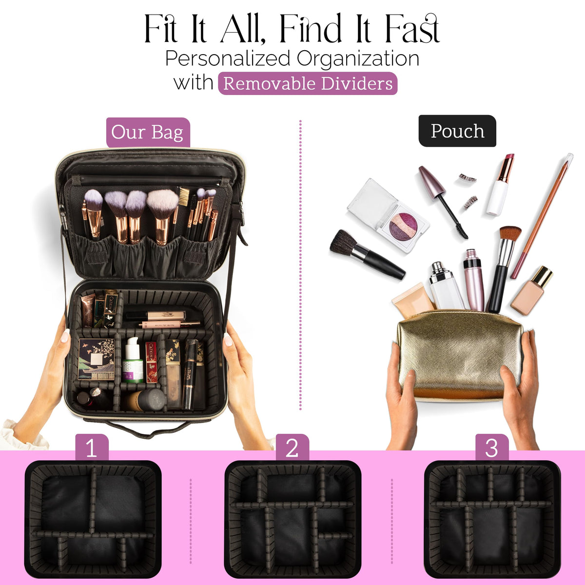Girl About Town Travel Makeup Bag with LED Mirror - LED Makeup Bag with 10x Magnifier Mirror and Beauty Blender Included - Water-Resistant & Customizable Makeup Case with Lighted Mirror