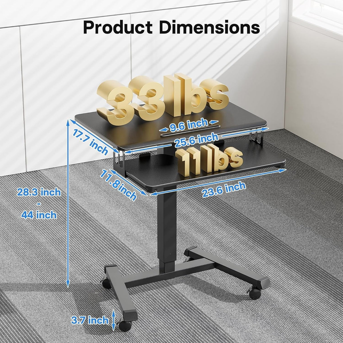 BONTEC Mobile Standing Desk with Keyboard Tray, Mobile Podium, Rolling Laptop Sit Stand Desk on Wheels, Adjustable Height Desk Up to 33lbs, Portable Computer Workstation Cart for Living Room, Office