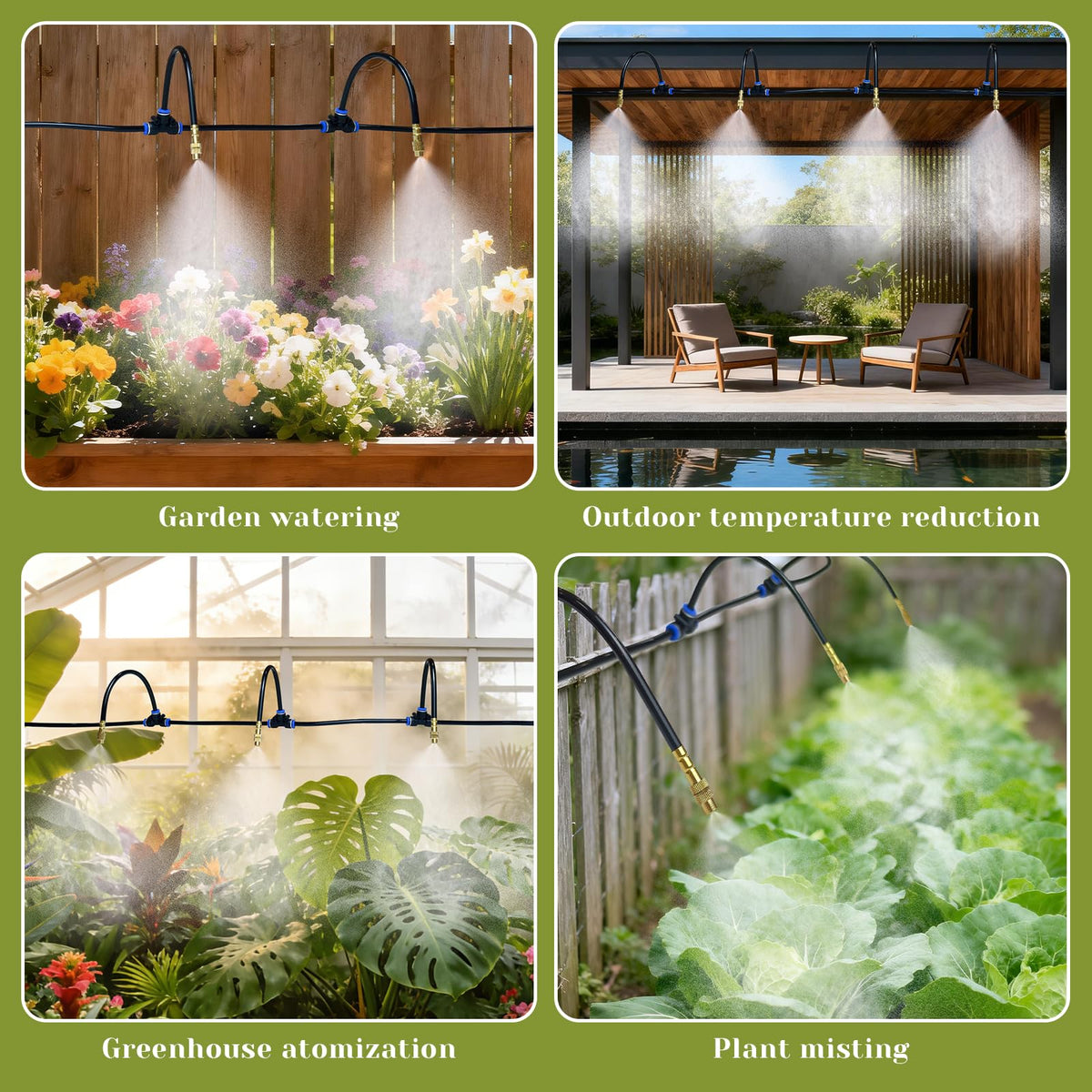 100 Ft Drip Irrigation System for Garden - 16pcs Adjustable Brass Nozzles & Bendable Rod,Upgraded Garden Watering System for Outdoor Plants,Raised Bed,Yard,Potted Plant,Lawn