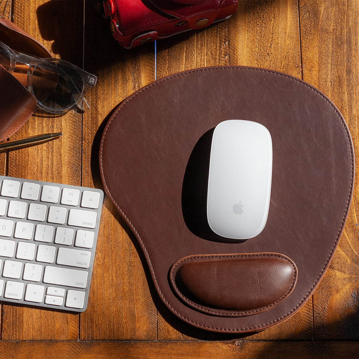Londo PU Leather Oval Shape Non-Slip Mousepad with Wrist Rest Support, Waterproof Surface, Comfort Memory Foam, Light Ergonomic Design Mouse Pad for Laptop, Desktop