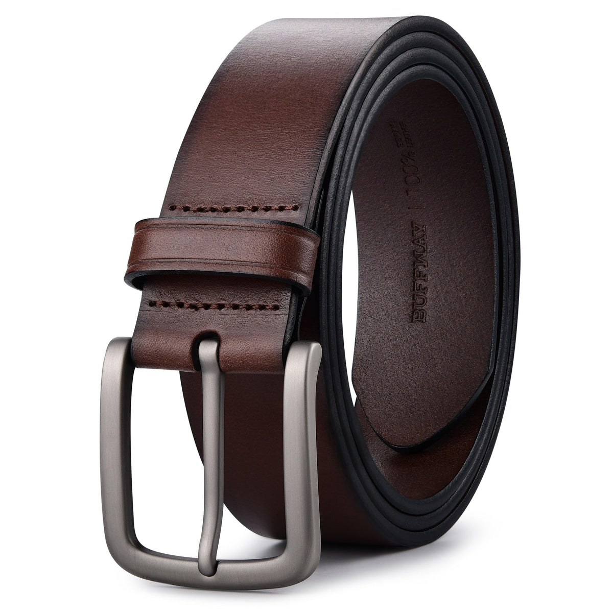 Buffway Men's Leather Belt,1.5" Handcrafted Top-Grain Leather – Durable,Comfortable,Suitable for Everyday Formal & Casual Wear - Size 40" Coffee