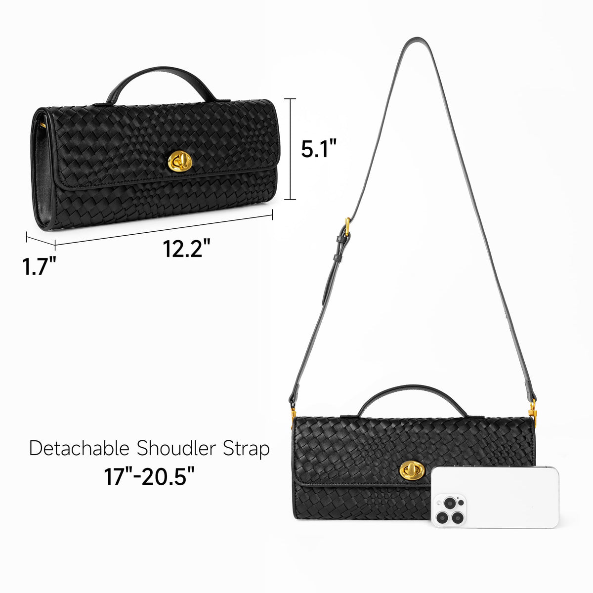 Joryin Woven Purse for Women Evening Clutch Woven Leather Handbags Black Crossbody Bag Purse Formal Evening Bag