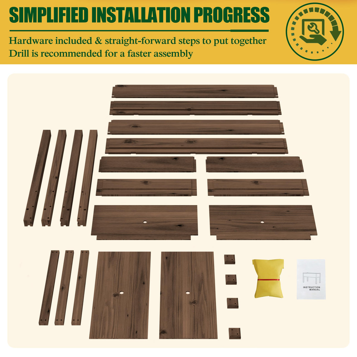 BlueWish Cedar Raised Garden Bed, 48" W x 24" D x 30" H Raised Garden Bed with Detachable Black Liner, 3 Drainage Holes, Planter Box for Outdoor, Patio, Backyard, Rustic