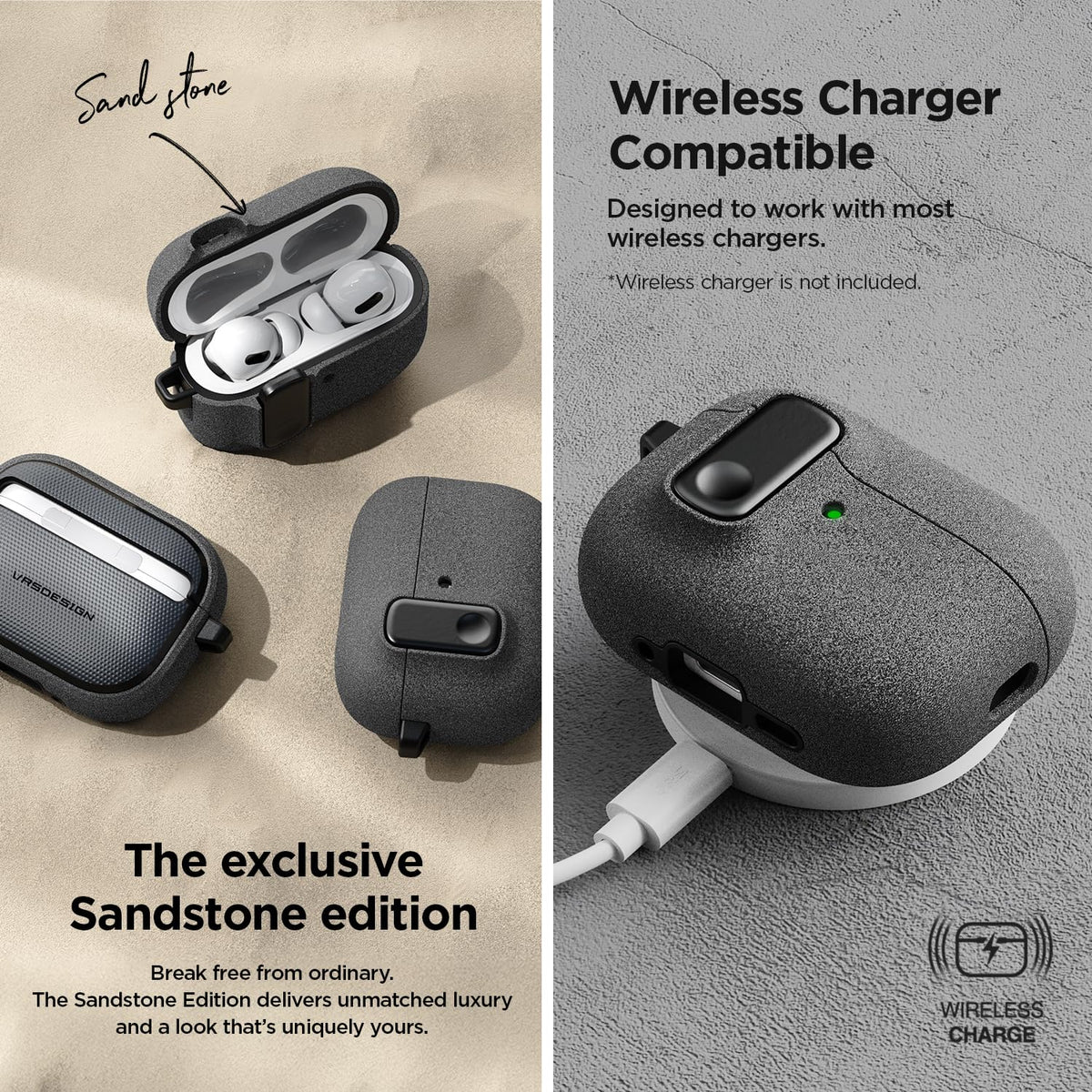 VRS Design Modern Lock for Apple AirPods Pro 3rd Generation Case (2025) – Sleek Protective Style with Locking Security Compatible with Airpods Pro 3 (Sand Stone)