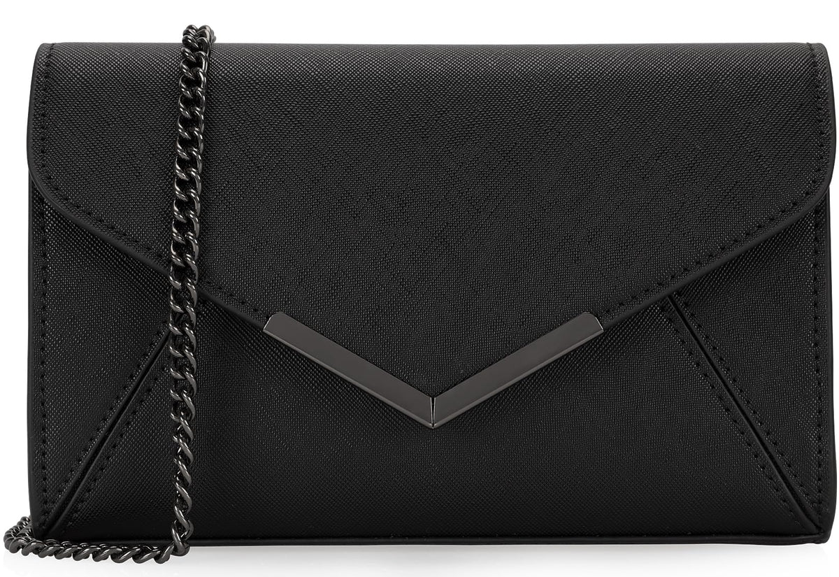DEXMAY Women Envelope Clutch Faux Saffiano Leather Evening Handbag Foldover Clutch Bag Formal Dressy Purse Black
