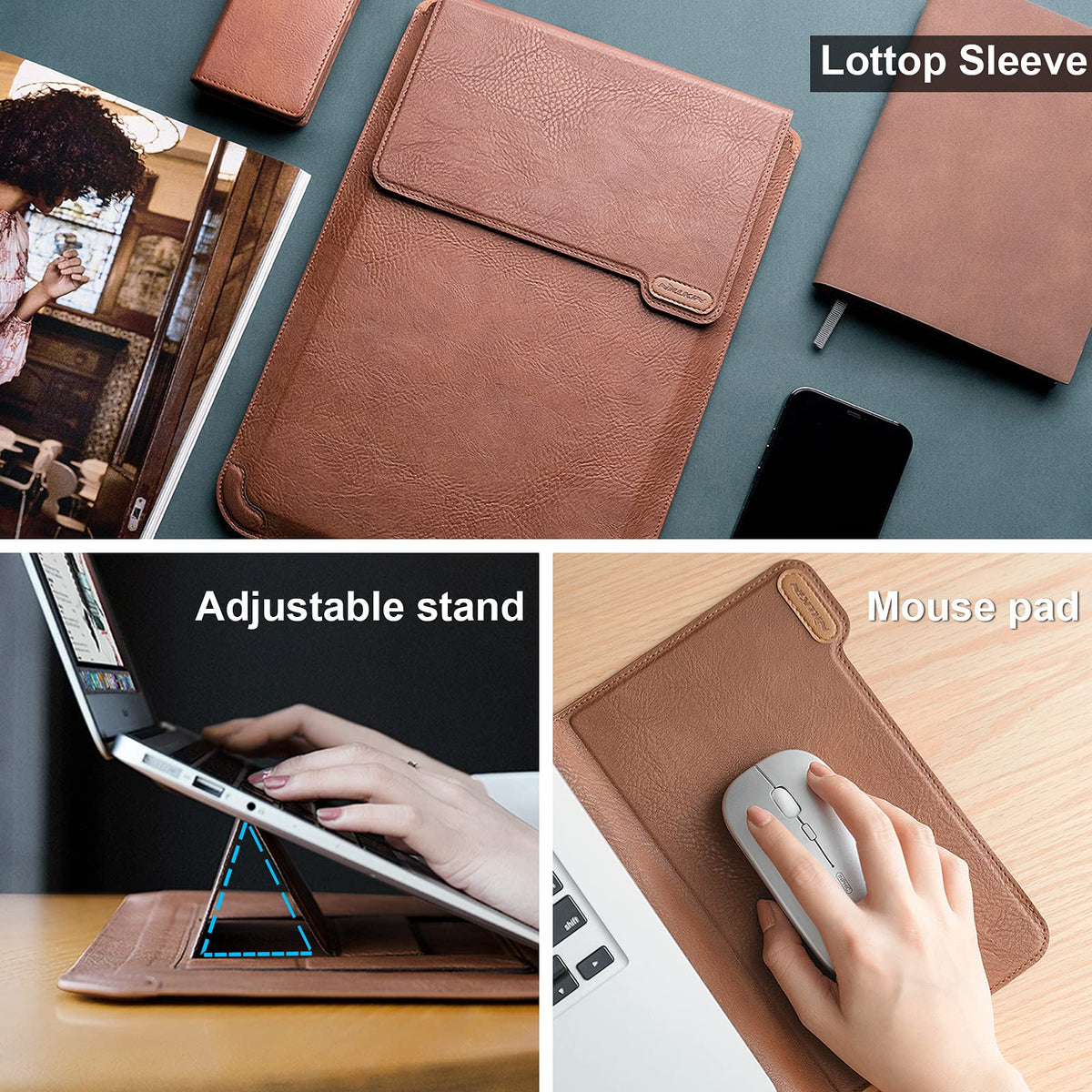 Nillkin Laptop Sleeve 13 inch (3-in-1), MacBook Sleeve with Adjustable Stand & Mouse Pad, 2 Stand Modes, 13 inch Laptop Case, Slim MacBook Accessories for Samsung/Surface/Chromebook/HP 12-14'', Brown