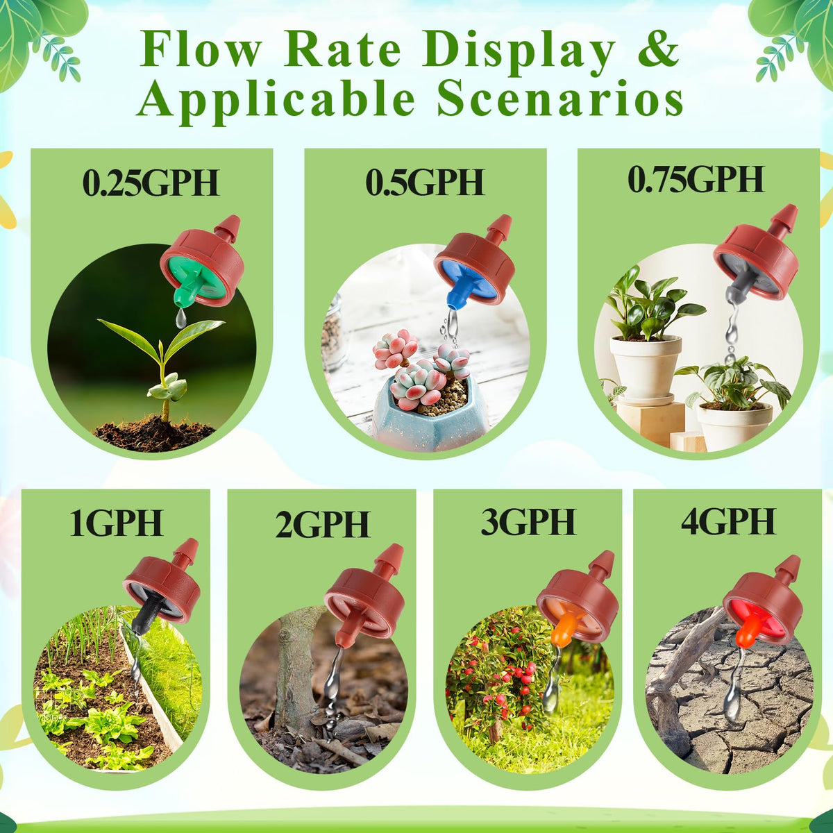 FULAIERGD 60Pcs 3 GPH Pressure Compensating Irrigation Drippers, Watering Spot GPH Dripper Drip Emitters Heads Constant Flow Outlet Heads for 1/4 Inch Irrigation Tubing for Garden Irrigation System
