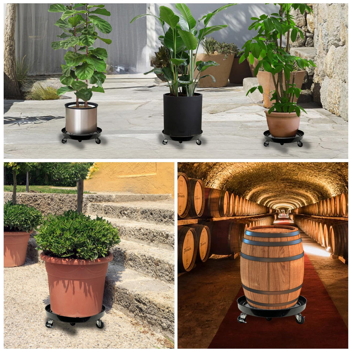 AyaLight 2 Pack Metal Plant Caddy With Wheels 20 Inch Black, Round Rolling Heavy Duty Plant Dolly, Heavy Plant Pot Mover Outdoors or Indoors, The Metal Wheel Can Rotate 360 Degrees or Lockable.