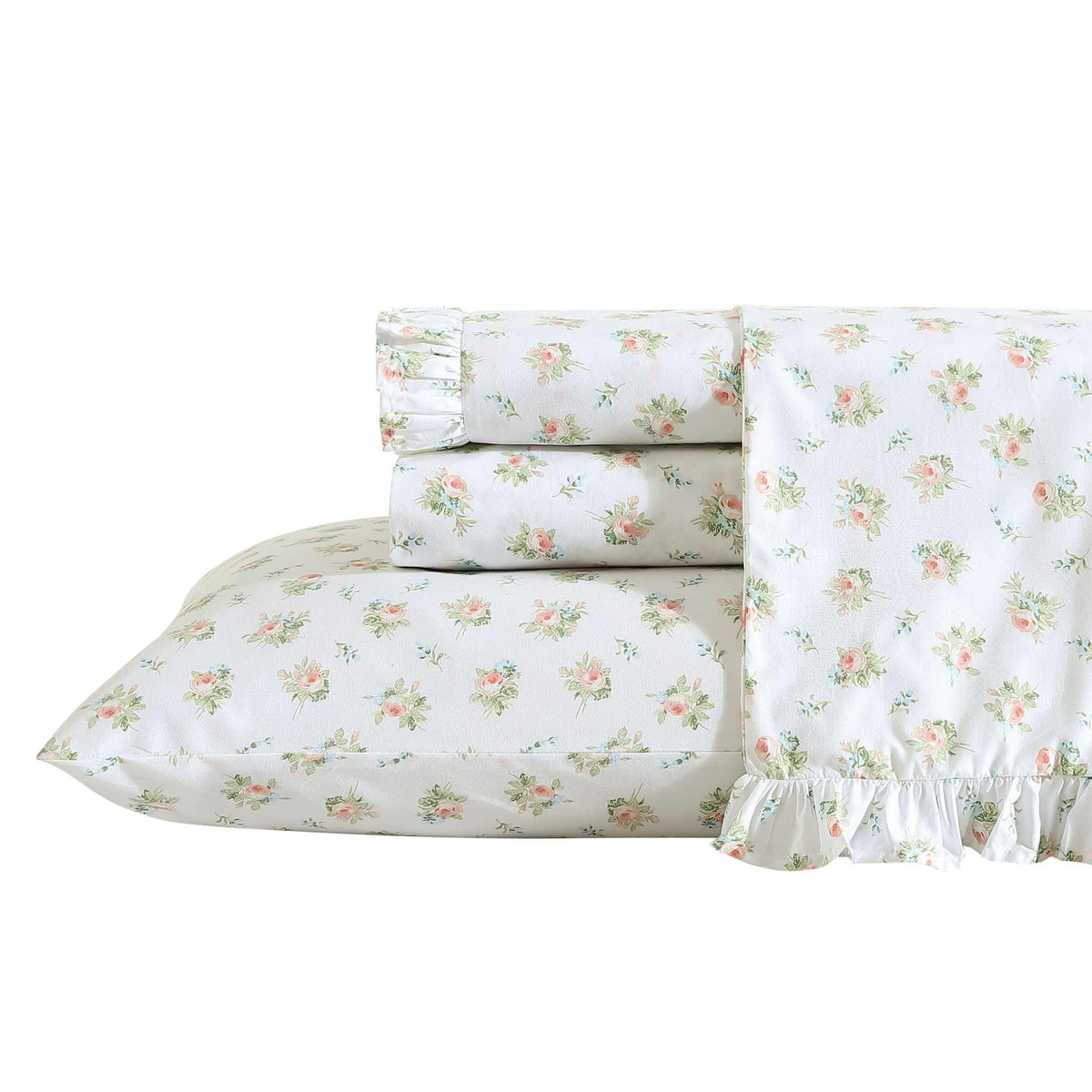Laura Ashley - King Sheet Set, Breathable Percale Cotton Bedding, 200 Thread Count, Floral Home Decor (Roseford Orange, King)