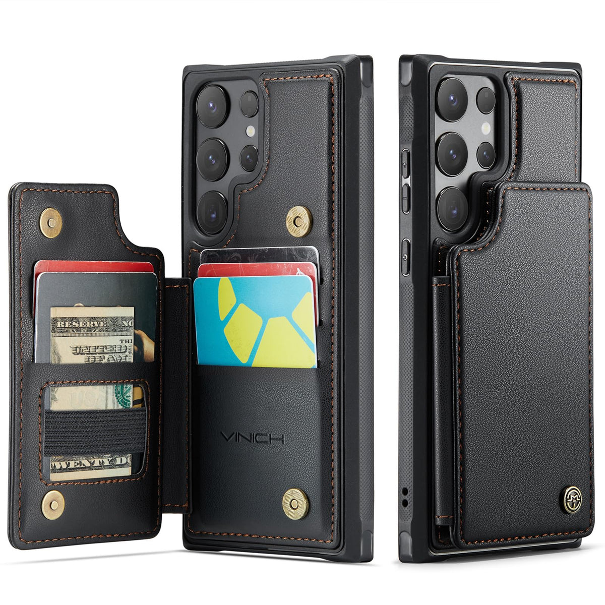 Vinich for Samsung Galaxy S24 Ultra Wallet Case with Card Holder, RFID Blocking Credit Slots Kickstand Shockproof Phone Cover Fit for Galaxy S24 Ultra 6.8" Black
