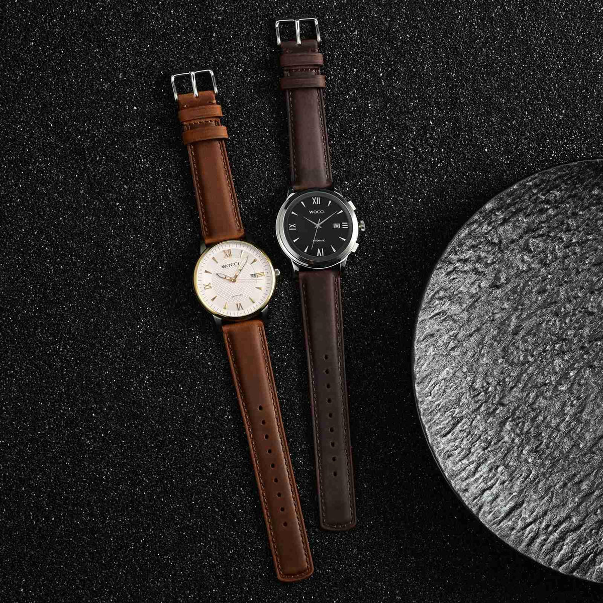 WOCCI 18mm Watch Band for Men and Women, Genuine Leather - Top Grain Leather, Quick Release Strap, Black Buckle (Bistre Brown)