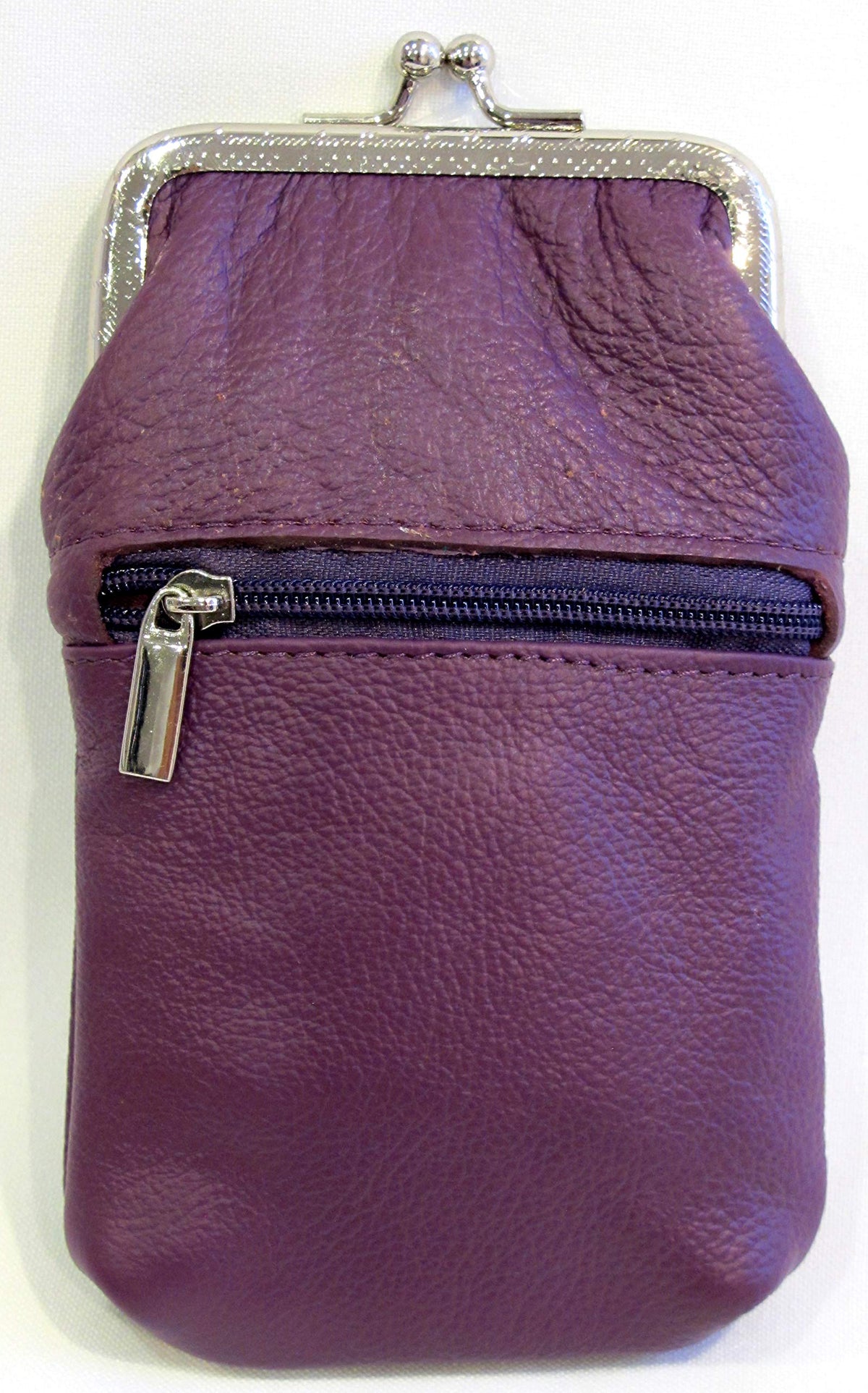 Women 100% Pure Leather Cigarette Case Lighter Match Pocket Zipper Coin Pouch -4 Color (Purple)