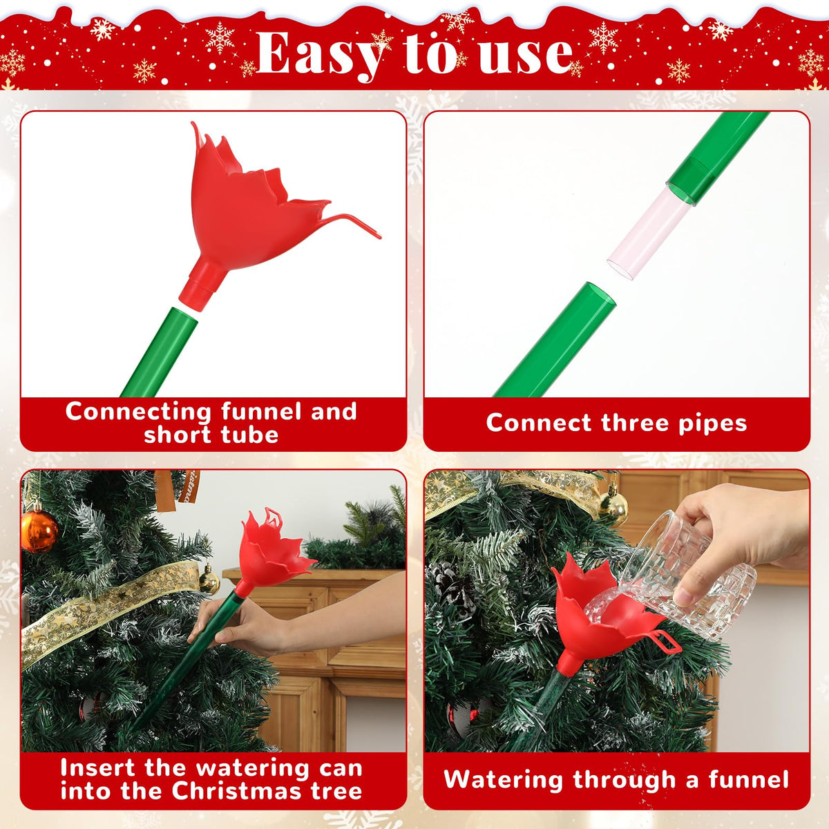 4 Pack 48 Inch Clear Christmas Tree Watering Funnel with Long Plastic Tube Watering System for Large Indoor Outdoor Xmas Tree Prevents Fire