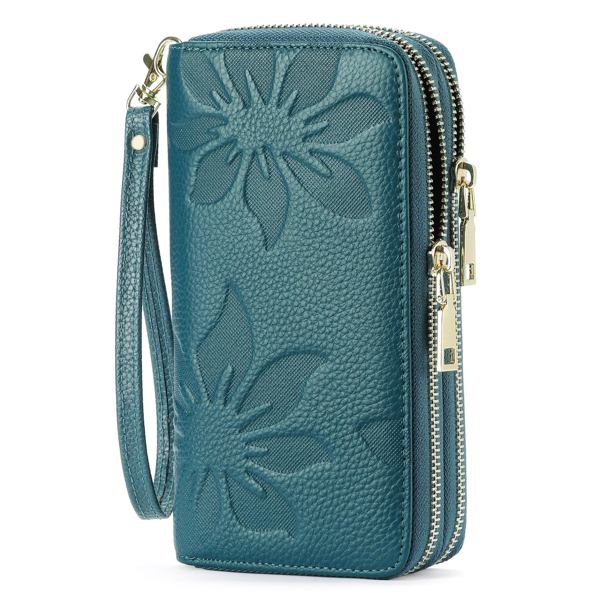 GOIACII Women's Wallet Large Capacity Double Zip Around Credit Card Holder Leather Ladies Wallet with RFID Blocking Phone Wristlet Purse Teal