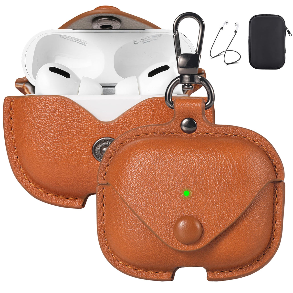 Maxjoy for AirPods Pro 3 Case Leather, Airpods Pro 3 Leather Case Cover with Keychain Compatible with Apple Airpod Pros 3rd Generation 2025 (Front LED Visible),Brown