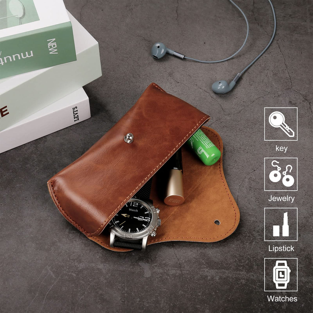 LogHog Portable Leather Glasses Case, Flexible Reading Eyeglass Pouch Slim Case for Women Men Horizontal Sunglasses Case