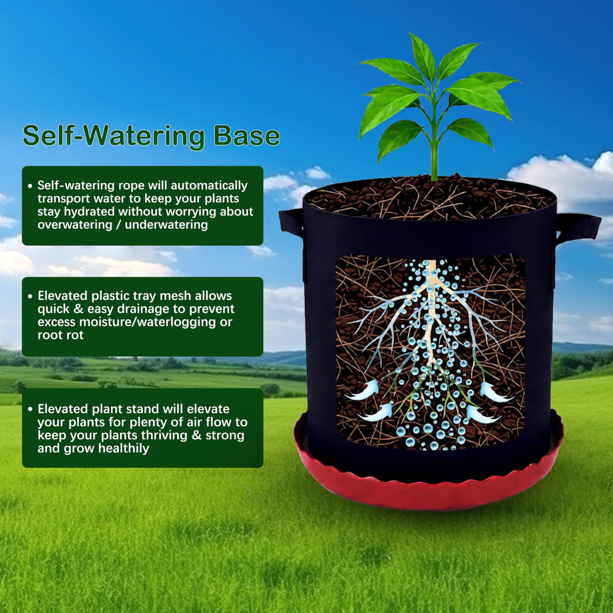 8 Pack 12 inch Self Watering Base for Fabric Grow Bag, Self-watering Plastic Elevated Plant Saucer Stand, Automatic Watering Tray for Non-woven Planter Flower Pot Growth Tent Greenhouse Indoor Outdoor