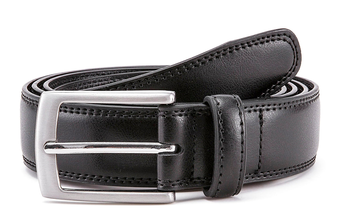 MILORDE Leather Black Belts, Fashion & Classic Design for Dress and Causal (Size 48 (Waist 46), Basic Black)