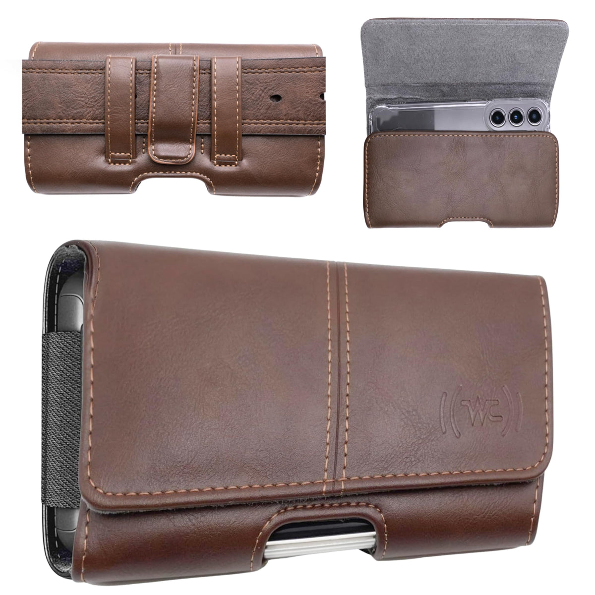 Wireless City X-Large Phone Holster for Men & Women, Horizontal Belt Clip & Loop Cell Phone Pouch, Magnetic Closure Phone Belt Holder Fits iPhone 17/16/15/14/13/12 Pro Max & Large Smartphones (Brown)