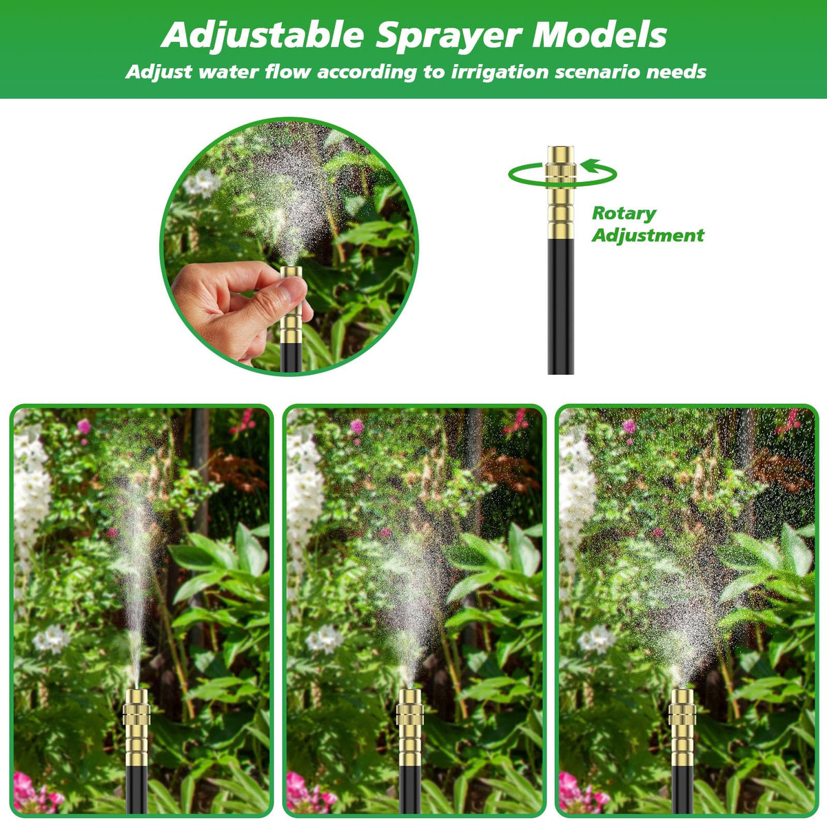 360° Adjustable Drip Irrigation System - Garden Watering System 50FT with 15 Nozzles, Drip Irrigation Kit for Garden, Yard, Lawn, Greenhouse, Plants, 5/16 inch Hose
