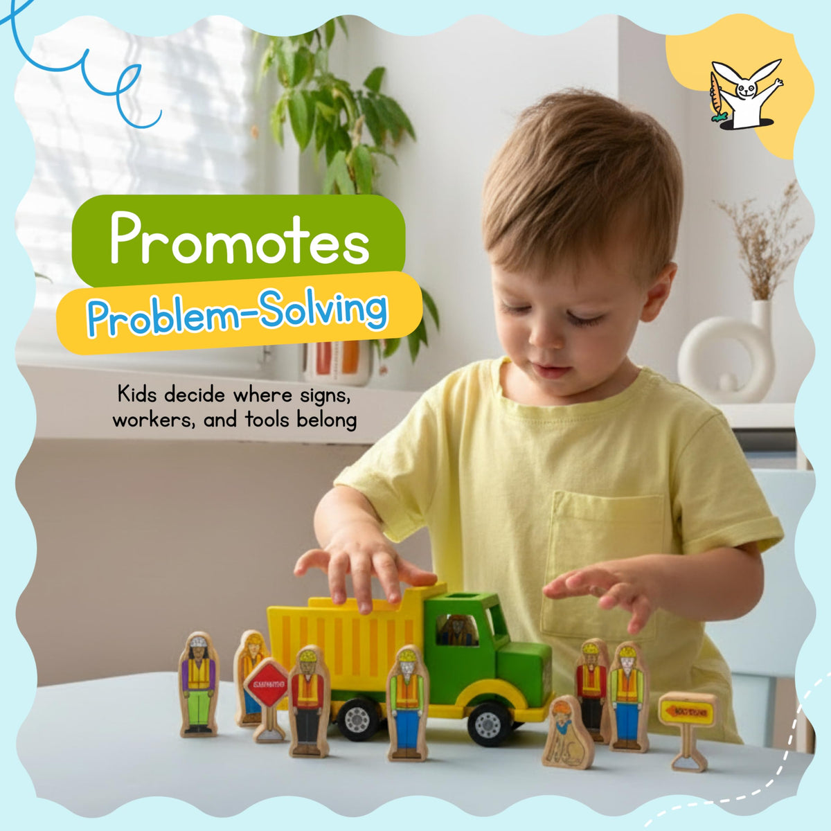 Jack Rabbit Creations- Construction Crew Magnetic Truck- 8 Piece Wooden Playset- Includes Dump Truck, Traffic Signs, Dog and Construction Workers-Motor Skills Toy- Toddlers 3+