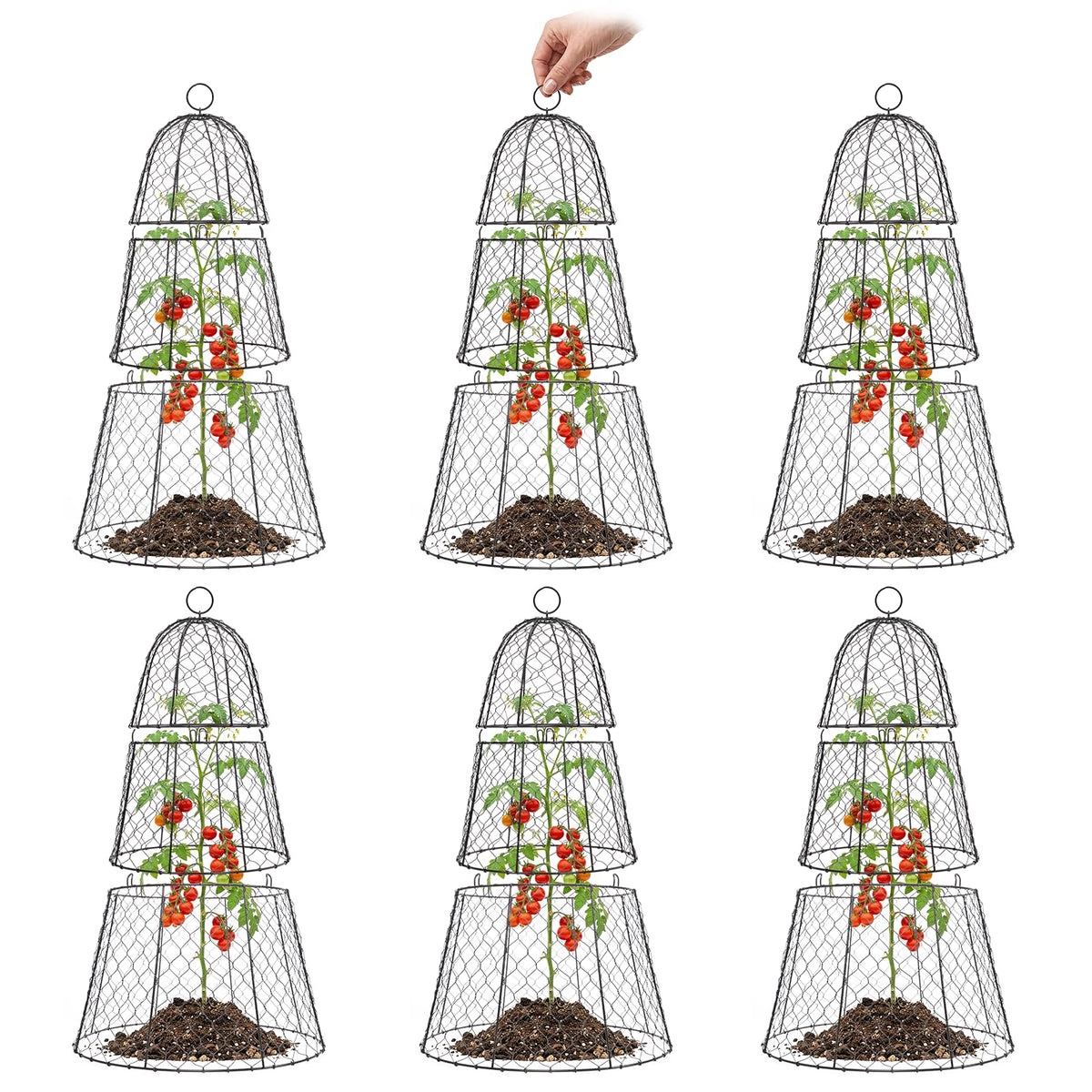 SPECILITE Garden Cloches for Plants with 3 Split Design, Rustproof Chicken Wire Cloches, Plant Protectors from Animals, Sturdy Plant Cage with Ground Stake for Garden, Farm, 14"×14"×20", 6 Pack