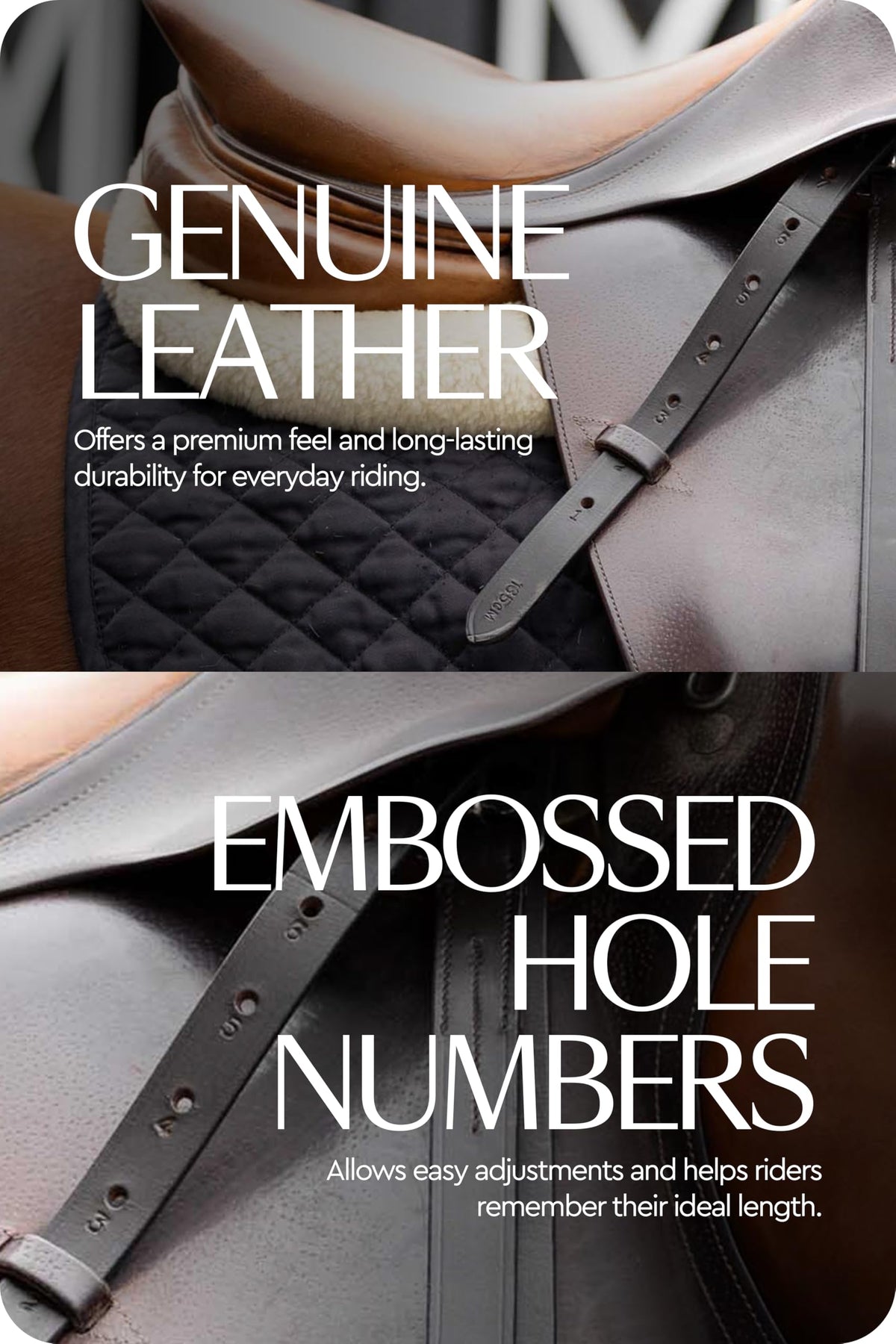 HORZE Genuine Leather English Riding Stirrup Leathers Pair | Adult Sizes - Dark Brown - 49 in