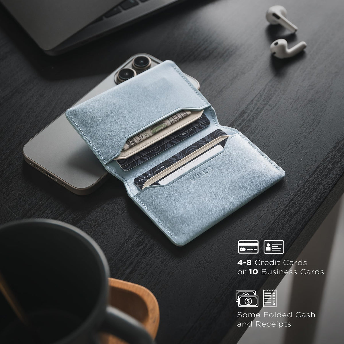 VULKIT Slim Minimalist Card Holder RFID Blocking Leather Credit Card Holder Front Pocket Wallet Magnetic Closure
