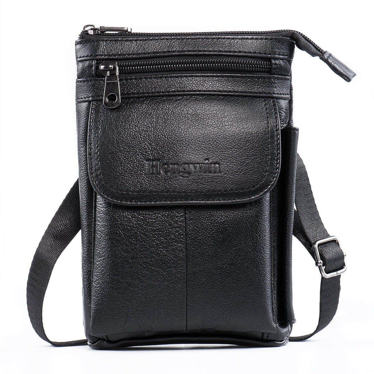 Hengwin Genuine Leather Small Crossbody Purse for Men Women, Travel Passport Wallet Cell Phone Shoulder Holster Belt Pouch Messenger Bag