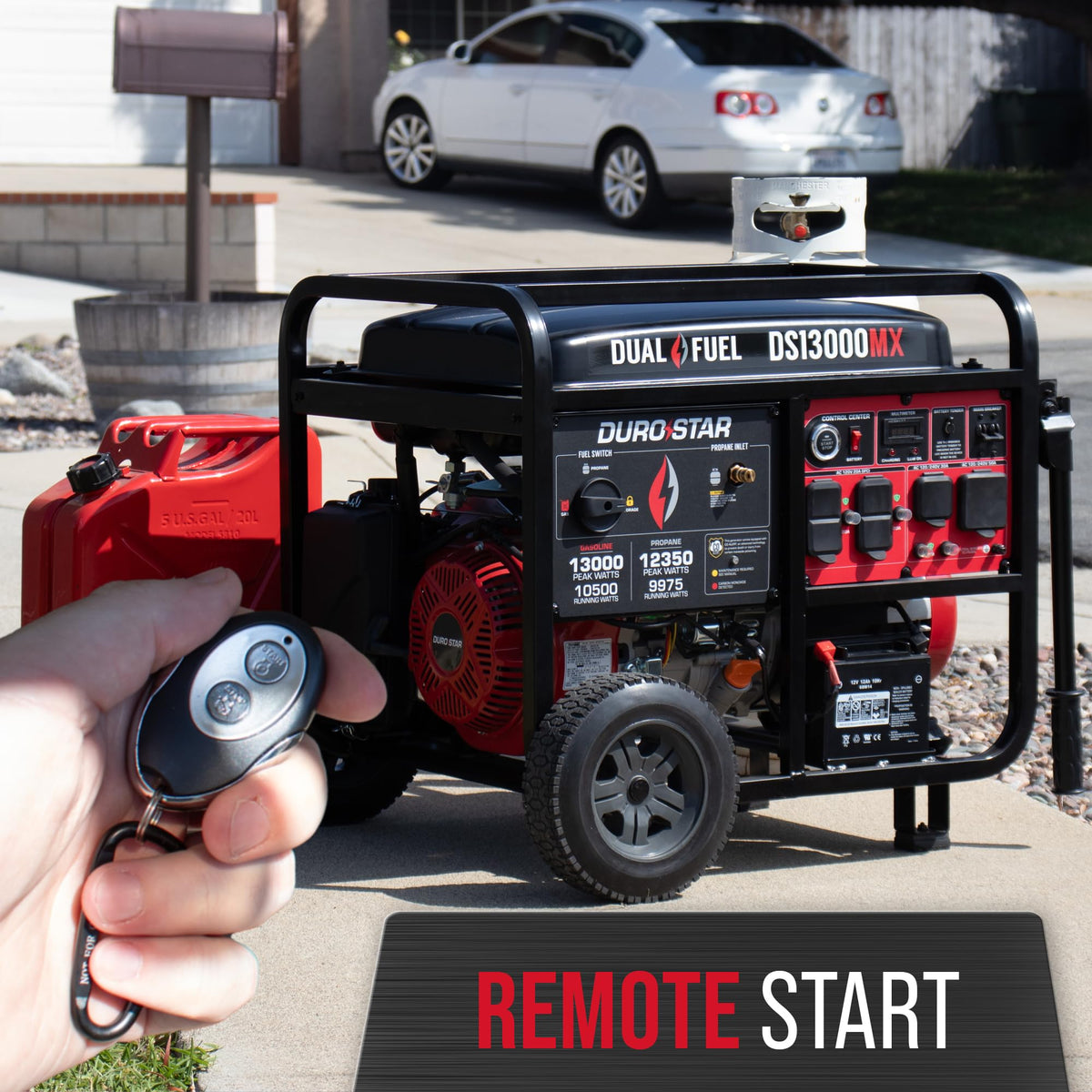 DuroStar DS13000MX 13,000-Watt 500cc Dual Fuel Portable Generator - Gas and Propane, Remote Electric Start, Whole Home Power Backup, Transfer Switch Ready, RV & Emergency Ready