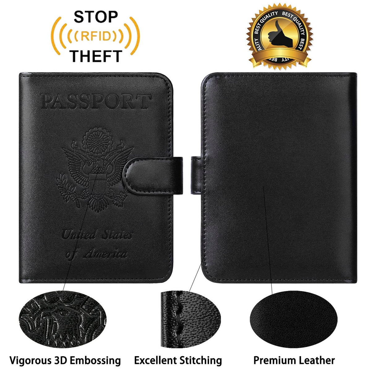 Passport Holder With Luggage Tag Cover Wallet RFID Blocking Leather Case Travel Essentials Accessories Travel Must Have(114#Black)