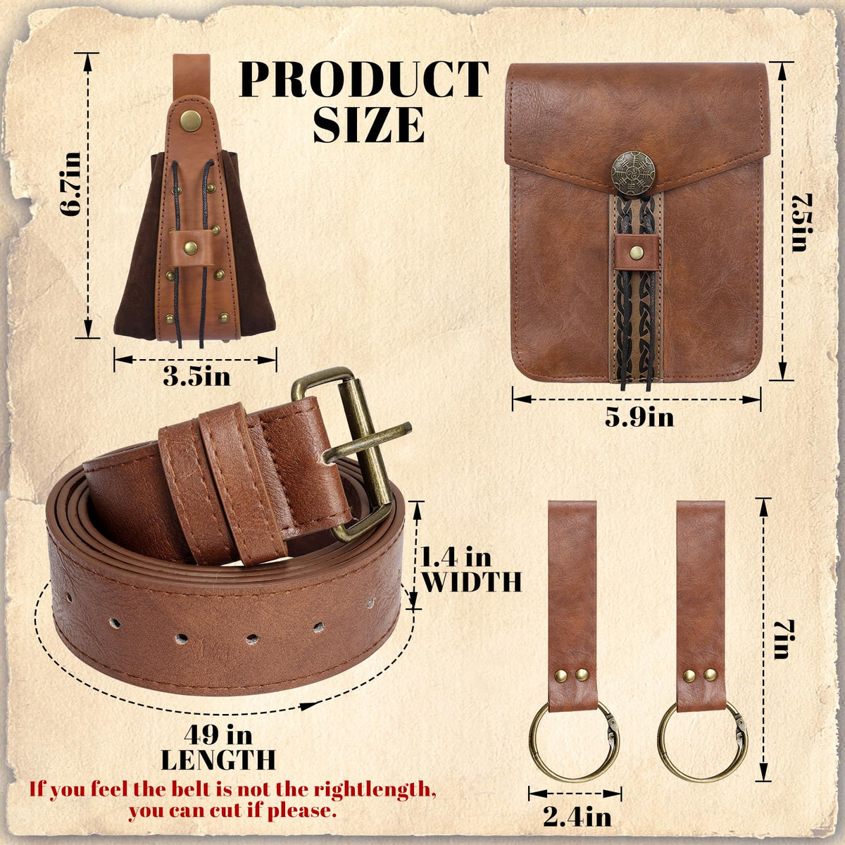 Treature Medieval Belt Pouches - Renaissance Belt Pouch Coin Purse Skirt Hike Set - Medieval Pirate Costume Halloween Cosplay for Ren Faire. (Brown)